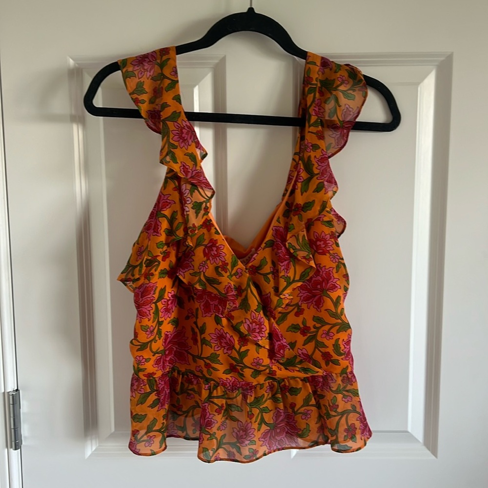 Veronica Beard Randa Ruffle Floral Silk Top Size 12